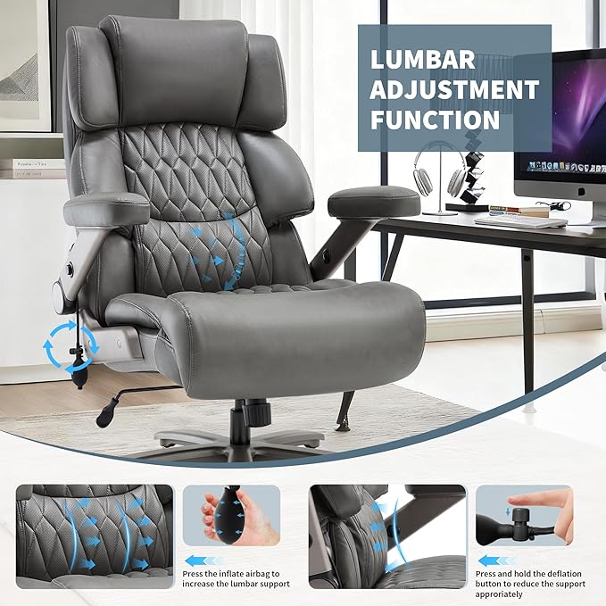 Big and Tall Office Chair 700lbs- Large High Back Executive Computer Desk Chair with 3D Flip-Up Arms, Adjustable Lumbar Support, Extra Wide Plus Size Seat, Heavy Duty Metal Base & Quiet Rubber Wheels