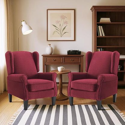 Accent Chair Set of 2, Modern Living Room Chairs with Wingback, Comfy Upholstered High Back Single Sofa for Bedroom, Mid-Century Reading Armchair Sillas para Sala