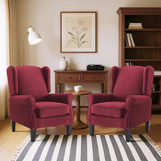 Accent Chair for Living Room Set of 2, High Back Reading Armchairs with Removable Seat Cushion, Mid-Century Single Couch in Fabric, Modern Ergonomic Wingback Chair for Bedroom,Club, Balcony
