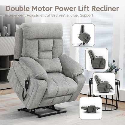 Large Power Lift Chairs Recliners for Elderly with Heated and Massage, Lazy Boy Recliner Chair with 26in Extra Wide Seat, Hidden Cup Holder, Side Pocket