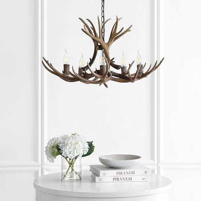 JONATHAN Y JYL6300A Eldora 30" Adjustable Resin Antler 5-Light LED Chandelier, Glam, Rustic,Cottage,Transitional, Dimmable Dining Room, Living Room, Kitchen, Foyer, Bedroom, Brown