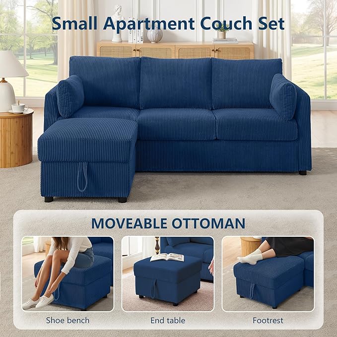 Small Storage Ottoman Sqare Footrest Bench Stool for Apartment,Bedroom,Living Room,Bonus Room and Compact Spaces. (Blue, Ottoman)