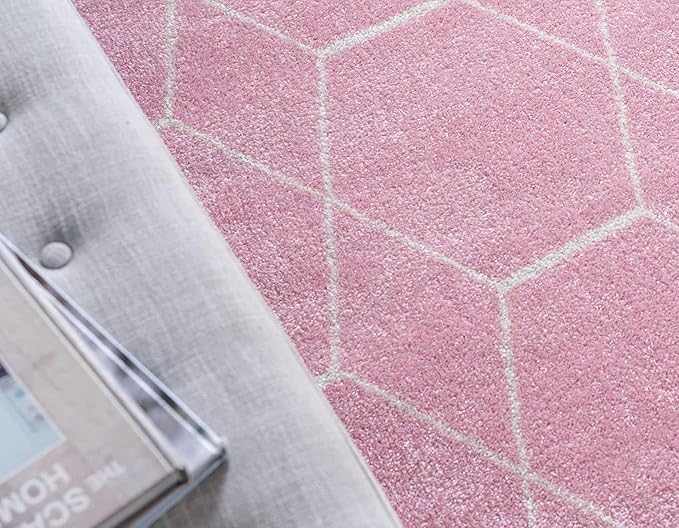 Unique Loom Trellis Frieze Collection Area Rug - Geometric (6' Square, Light Pink/ Ivory)