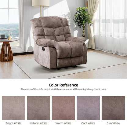 EBELLO Manual Recliner Chair, Overstuffed Reclining Sofa with Soft Padded Headrest and Armrest, Soft Fabric Single Couch for Living Room, Light Brown