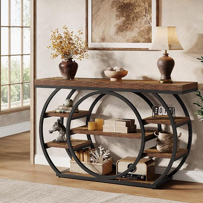 Tribesigns 47" Console Table, 5-Tier Industrial Entryway Table with Metal Frame, Narrow Sofa Table Behind Couch Accent Tables for Living Room, Hallway, Foyer, Rustic Brown