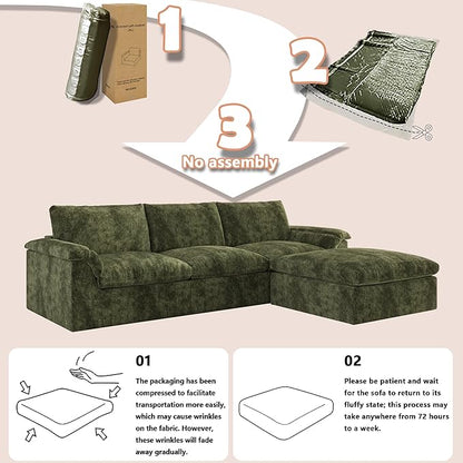 EASE MOOSE Oversized Cloud Couch Sectional Sofa, L-Shaped Large Modular Couch for Living Room, Minimalist Boneless Convertible Couches with Ottoman, 5-Seat Deep Sofas for Bedroom, Chenille (Green)