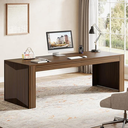 Tribesigns 79-Inch Extra Long Desk, Two Person Double Desk for Home Office, Wooden Long Computer Desk Writing Table for Office, Dark Brown