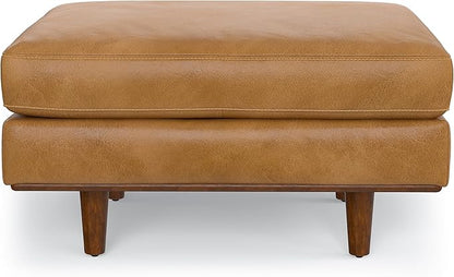 SIMPLIHOME Morrison 33 inch Wide Ottoman in Sienna Genuine Leather, Multifunctional Footrest, Coffee Table, and Extra Seating for Living Room, Mid-Century Modern Style