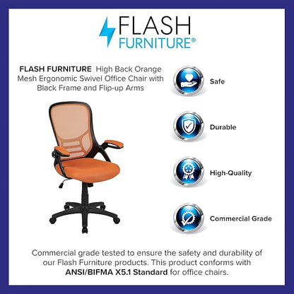 Flash Furniture Porter Mesh High Back Ergonomic Swivel Office Chair with Lumbar Support, Flip-Up Arms, Tilt Lock/Tilt Tension, Height Adjustable, Black/Black Frame