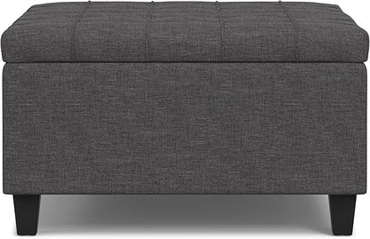 SIMPLIHOME Harrison 30 inch Wide Transitional Square Small Coffee Table Storage Ottoman in Slate Grey , Assembled, For the Living Room and Bedroom