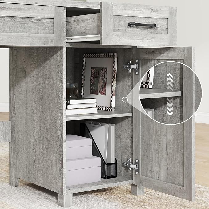 Farmhouse 47" Executive Desk, Computer Desk with Drawers and Storage Cabinet, Workstation Computer Table for Study and Home Office.