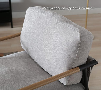 DUOMAY Mid-Century Modern Accent Chair Armchair, Soft Linen Fabric Sofa Lounge Chair Reading Chair with Metal Leg for Living Room Bedroom Office, Grey
