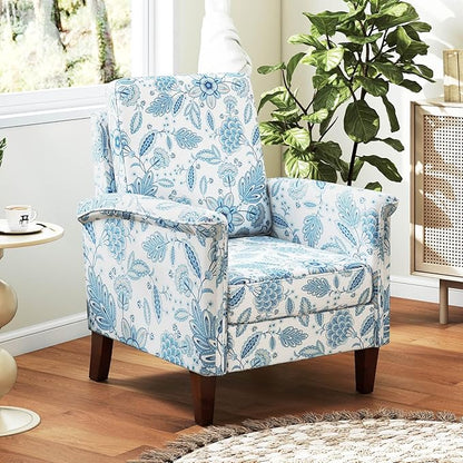 GOFLAME Floral Accent Chairs Set of 2, Comfy Upholstered Armchairs with Rubber Wood Legs and Thick Padded Cushion, High Back Single Sofa Chairs, Reading Side Chairs for Living Room, Bedroom, Blue