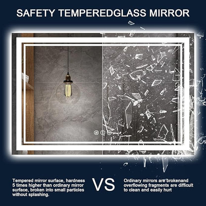 77x36 Inch LED Bathroom Mirror with Lights, Backlit and Front Lighted Bathroom Mirrors for Wall, Anti-Fog Dimmable Memory Shatterproof LED Vanity Mirror for Bathroom