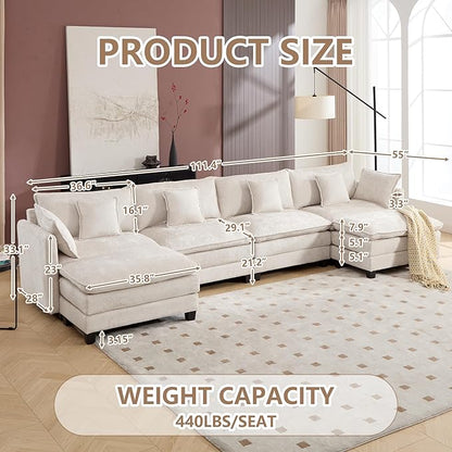 Plush Modular Cloud Sofa Set with Ottoman | L/U-Shaped Deep Seating Chenille Sectional for Family Living Room