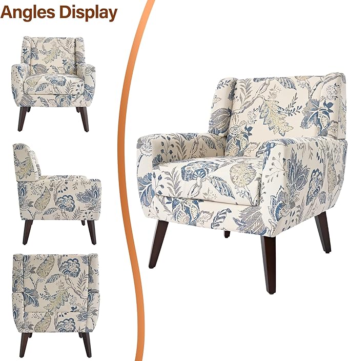 Accent Chair, Modern Fabric Armchair for Living Room, Comfy Upholstered Arm Chair Tufted for Indoor Bedroom Office Room (Pattern Leaf)