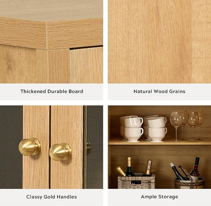 Sideboard Buffet Cabinet Set of 3, Storage Cabinet with Adjustable Shelf Modular Accent Display Case with Acrylic Doors Console Table for Living Room Kitchen Entryway, Natural Oak