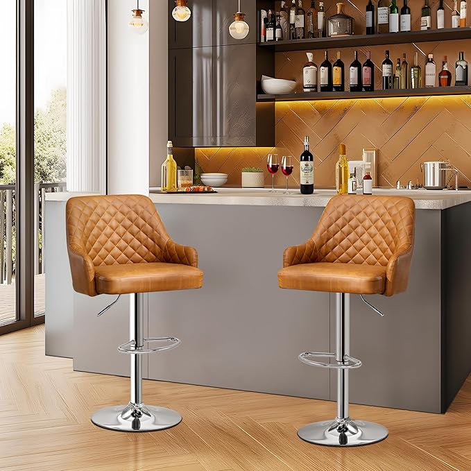 Adjustable Bar Stools Set of 2, Bar Height Stools for Kitchen Counter,Brown
