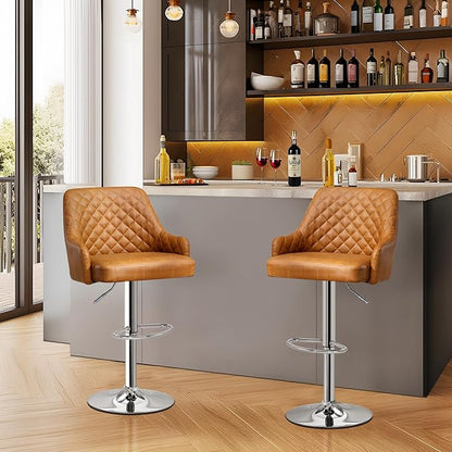 Adjustable Bar Stools Set of 2, Bar Height Stools for Kitchen Counter,Brown