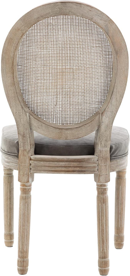 Farmhouse Leather Dining Room Chairs Set of 6 French Dining Chairs with Round Rattan Back French Bistro Chairs for Dining Room/Living Room/Kitchen/Restaurant, Grey