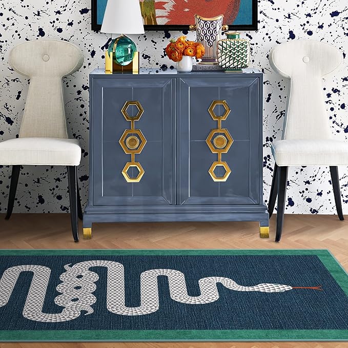 RUGGABLE x Jonathan Adler Machine Washable Modern Area Rug – Venom Sapphire 6x9, Stain-Resistant, Non-Slip – Medium Rugs for Living Room, Bedroom, Hallway, Entryway & Office–with Cushioned Pad