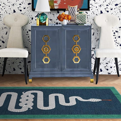 RUGGABLE x Jonathan Adler Machine Washable Modern Area Rug – Venom Sapphire 9x12, Stain-Resistant, Non-Slip – Large Rugs for Living Room, Bedroom, Hallway, Entryway & Office–with Cushioned Pad