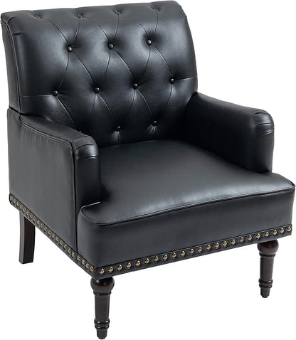 UIXE PU Leather Accent Chairs Set of 2, Modern Upholstered Armchair for Living Room, Comfy Arm Chair Single Sofa Reading Seat with Wooden Legs for Office Home Bedroom - Black