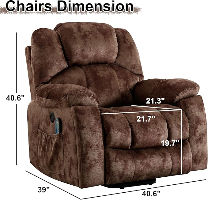 Bonzy Home Power Lift Recliner Chair with Massage and Heating, Lift Chairs Recliner for Elderly, Upholstered Comfy Power Lift Chair with 2 Hidden Cup Holders, Side Pockets, USB Port, Brown