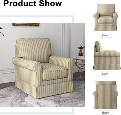 INZOY Swivel Accent Chair Set of 2, Mid Century Modern Reading Chair, Upholstered Swivel Square Chair for Living Room Bedroom Small Spaces, Fully Assembled, Brown Stripe