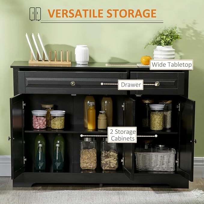 HOMCOM Sideboard Buffet Cabinet, Modern Accent Cabinet with 2 Drawers and Adjustable Shelves,Black