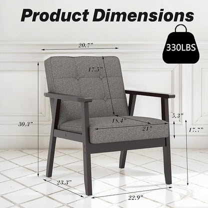 Modern Accent Chair with Arm Rest Set of 2, Upholstered Linen Fabric Leisure Chair Comfy Side Chair with Backrest Button and Wooden Frame for Living Room Bedroom Reading(Gray)