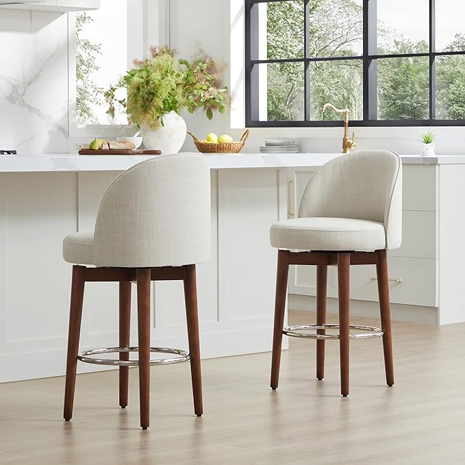 CHITA Counter Height Bar Stools Set of 2,Swivel Barstools for Kitchen Island,26.4" H Seat Height,Fabric,Linen