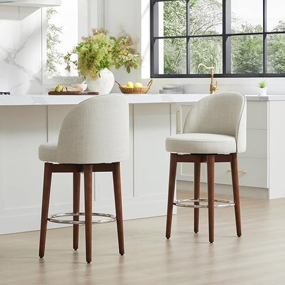 CHITA Counter Height Bar Stools Set of 2,Swivel Barstools for Kitchen Island,26.4" H Seat Height,Fabric,Linen