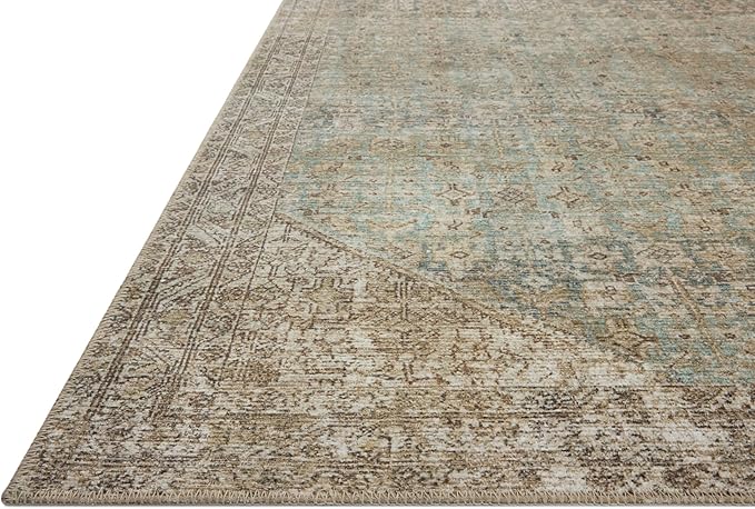 Loloi Amber Lewis Cambria Collection CBR-05 Aqua/Natural 8'-6" x 11'-6" Area Rug Jute, Neutral, Vintage Style, Antique Tone, Living, Bedroom, Dining, Carpet