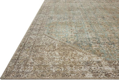 Loloi Amber Lewis Cambria Collection CBR-05 Aqua/Natural 6'-0" x 9'-0" Area Rug Jute, Neutral, Vintage Style, Antique Tone, Living, Bedroom, Dining, Carpet