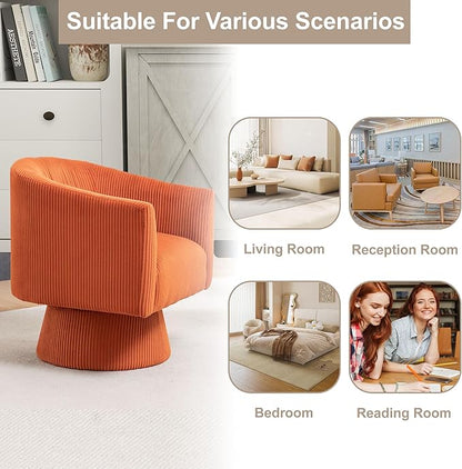 Swivel Accent Chair Set of 2, Modern 360° Swivel Barrel Chair, Corduroy Upholstered Single Sofa for Living Room, Bedroom(Orange)