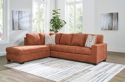 Signature Design by Ashley Aviemore Casual L-Shaped 2-Piece Sectional with Chaise and Loose Seat Cushions, Accent Pillows Included, 110" Wide, Burnt Orange