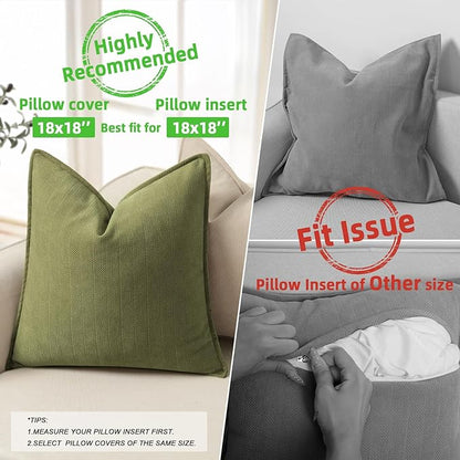 ZWJD Olive Green Pillow Covers 18x18 Set of 2 Chenille Throw Pillow Covers with Elegant Design Soft and Luxurious Decorative Throw Pillows for Couch, Bed, and Home Decor
