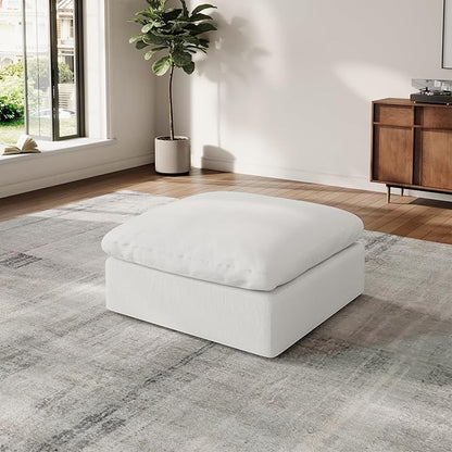 Ottoman,Down Filled Comfort Footrest,Modular Sectional Cloud Sofa for Living Room,Removable Washable Cushion Covers Couch for Apartment,White