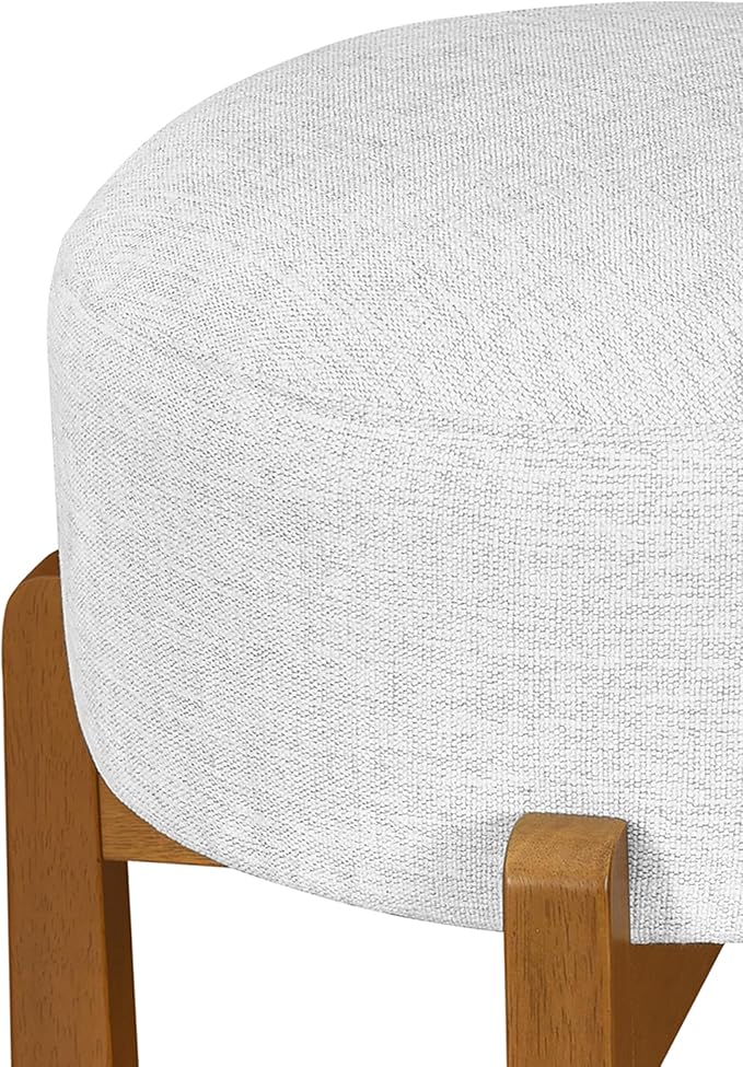 Christopher Knight Home Lera Modern Counter Height Bar Stools Set of 2, Fabric Round Stool Chair for Kitchen Island, Wooden Dining Room Chair, Upholstered Counter Stool with Footrest, Walnut+Ivory