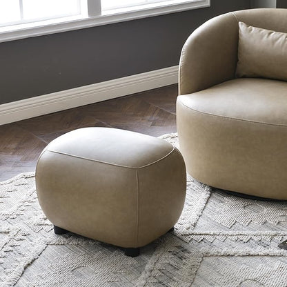 KINWELL 23" Wide Faux Leather Upholstered Ottoman, Mid-Century Modern Living Room Footrest with Soft Padded Seat, Footstool for Bedroom, Entryway or Living Room, Khaki