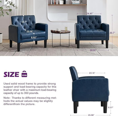TYBOATLE Accent Chairs Set of 2 Comfy Living Room Chair Leather Tufted Mid Century Modern Accent Chair, Small Cozy Reading Arm Chair for Office, Bedroom (2, Blue)
