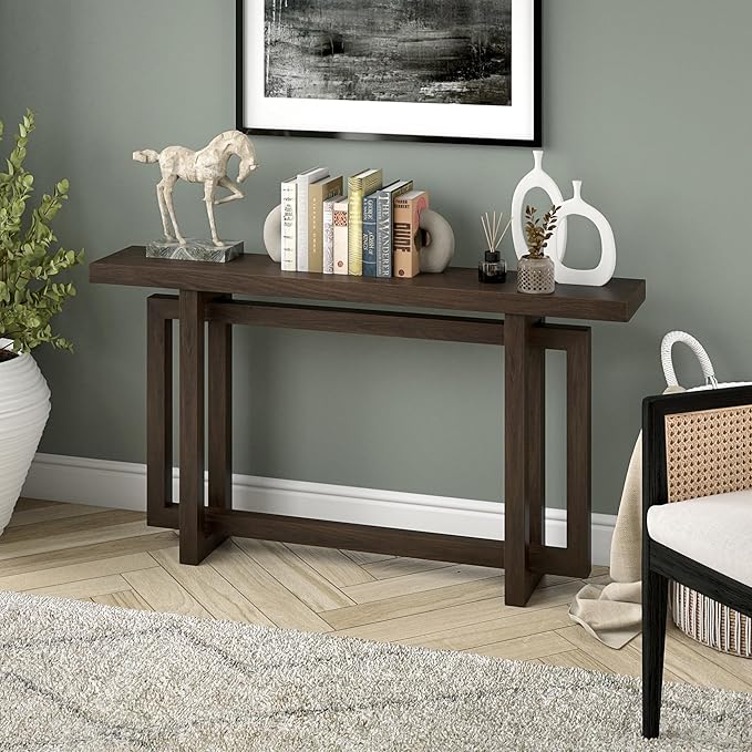 Henn&Hart 55'' Wooden Rectangular Console Table Entryway Table, Sofa Table for Entryway, Living Room, Couch, Hallway, or Office, Alder Brown