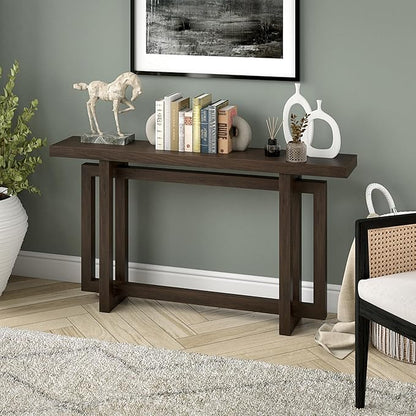 Henn&Hart 55'' Wooden Rectangular Console Table Entryway Table, Sofa Table for Entryway, Living Room, Couch, Hallway, or Office, Alder Brown