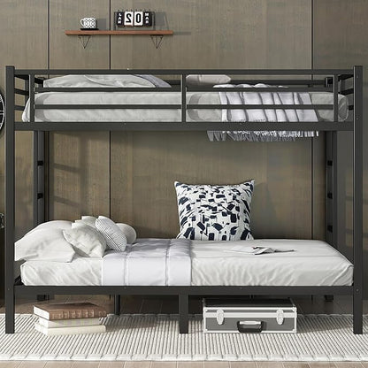 Bellemave Queen Over Queen Bunk Bed for Adults, Queen Size Bunk Beds Frame with 2 Side Ladder and Full Length Guardrail, Easy Assemble Bunkbeds, Noise Reduced, Mattress Not Included, Black