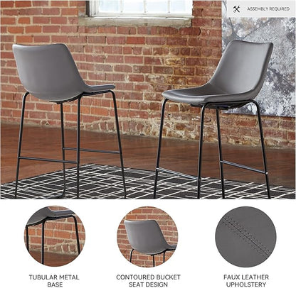 Signature Design by Ashley Centiar Modern Faux Leather 29" Pub Height Bar Stool, Set of 2, Gray