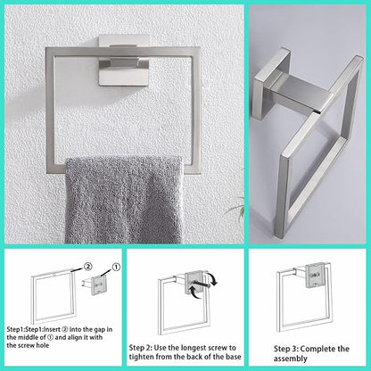 Bathroom Hardware Set Bathroom Accessories Set SUS304 Towel Bar Set Includes Towel Bar Inch+Towel Holder+Toilet Paper Holder+Towel Hook (10, Brushed Nickel-Paper Holer with Cover+Towel Ring)