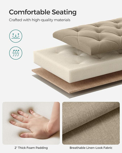 SONGMICS Storage Ottoman Bench, Foot Rest with Legs, 15.7 x 43.3 x 15.7 Inches, End of Bed Bench, Storage Chest, Load up to 660 lb, for Living Room, Bedroom, Entryway, Camel Brown ULSF088R01