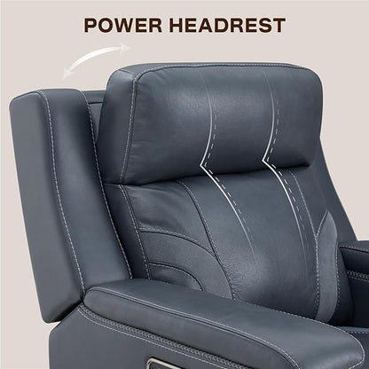 Watson & Whitely Genuine Leather Electric Recliner Chairs for Adults, Lay Flat Recliner with Power Headrest & Chargers for Living Room, Blue