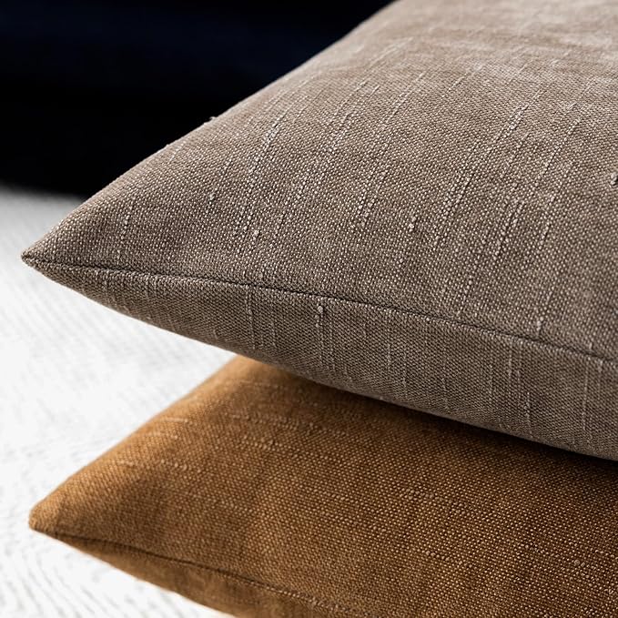 Foindtower Pack of 2 Soft Textured Chenille Throw Decorative Pillow Covers Square Accent Solid Cushion Cover Cozy Farmhouse Pillow Case with Zipper for Couch Sofa Bedroom Living Room 16x16 Inch, Taupe